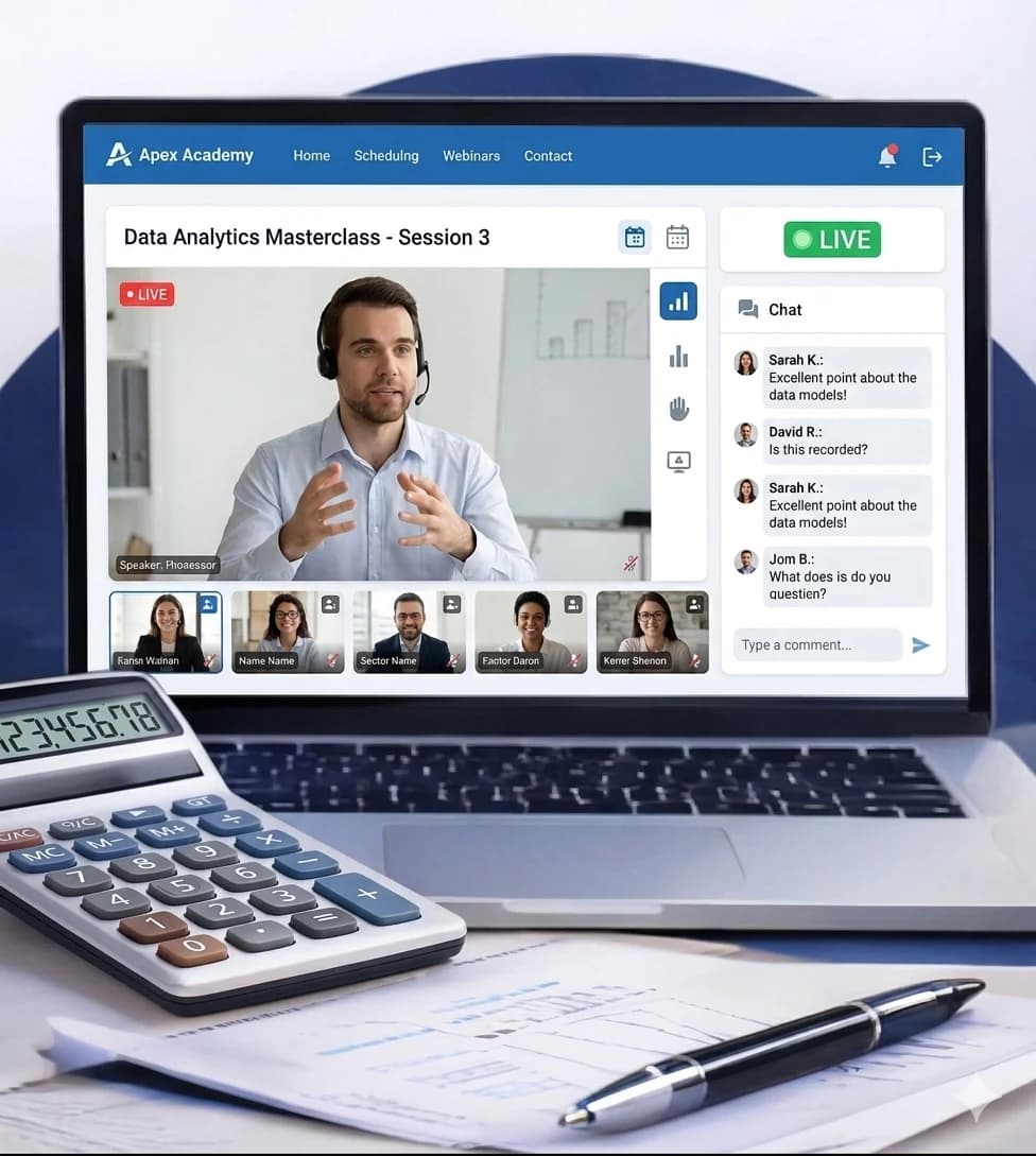 Laptop screen showing a live video training call